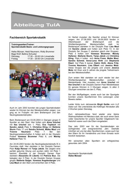 Jahresbericht 2003 - TSV Hüttlingen 1892 eV