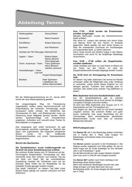 Jahresbericht 2003 - TSV Hüttlingen 1892 eV