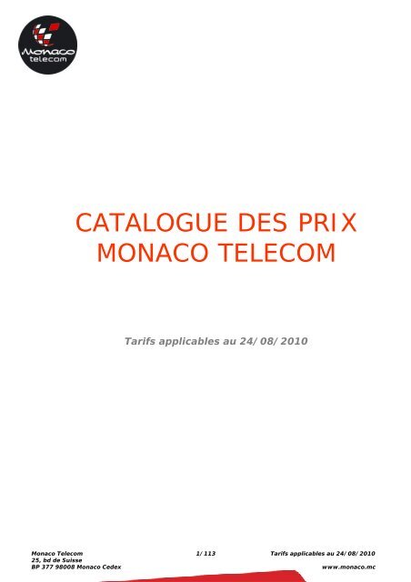 CATALOGUE DES PRIX MONACO TELECOM