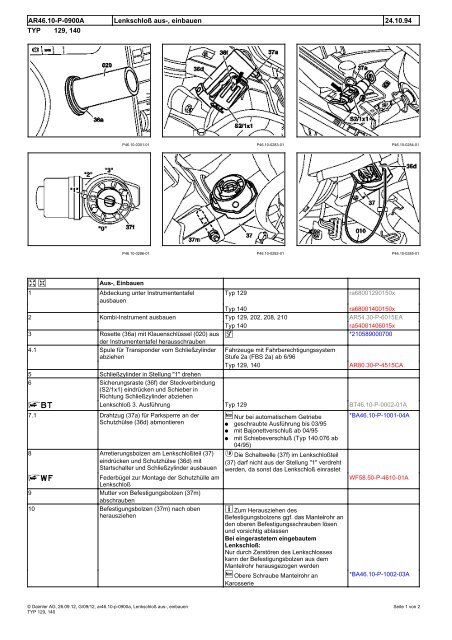 AR46.10-P-0900A Lenkschloß aus-, einbauen 24.10.94 TYP 129, 140
