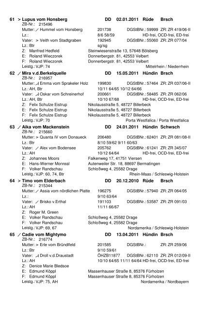 der 79. Internationalen Hegewald-Zuchtprüfung 2012