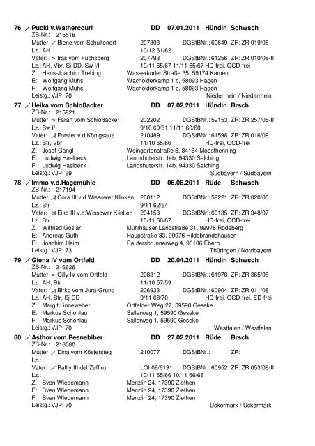 der 79. Internationalen Hegewald-Zuchtprüfung 2012