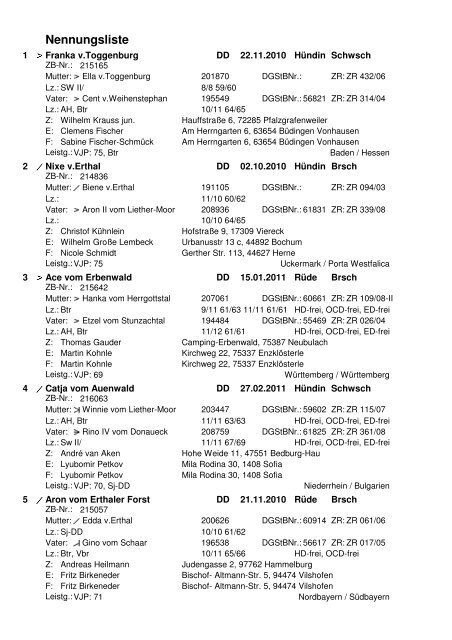 der 79. Internationalen Hegewald-Zuchtprüfung 2012