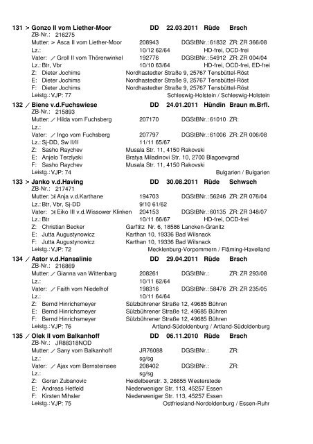 der 79. Internationalen Hegewald-Zuchtprüfung 2012