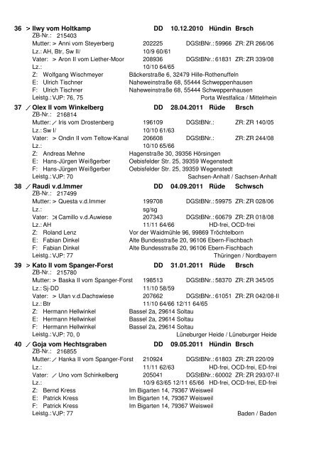 der 79. Internationalen Hegewald-Zuchtprüfung 2012