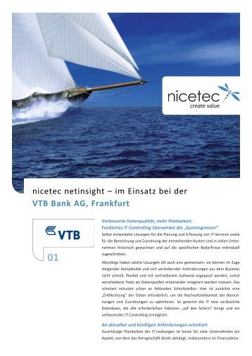 nicetec netinsight – im Einsat bei der VTB Bank AG, Frankfurt