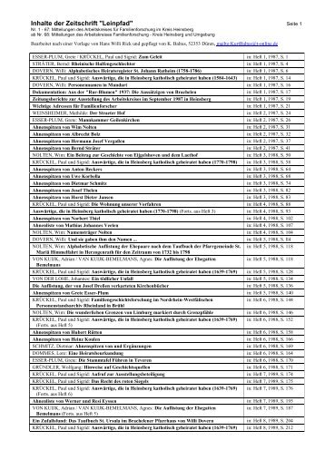 Inhalte der Zeitschrift "Leinpfad" - ahnenforschung-kreis-heinsberg.de