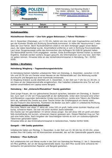 Polizeibericht Nr. 340 vom 05. Dezember 2012