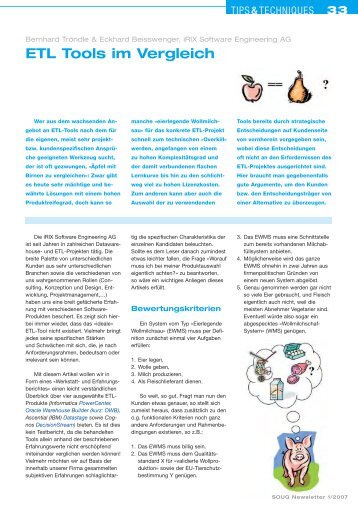 ETL Tools im Vergleich - iRIX Software Engineering AG