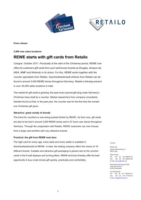 Rewe Starts With Gift Cards From Retailo Retailo Ag