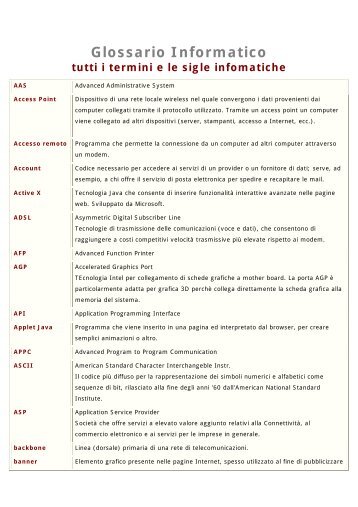 Glossario Informatico tutti i termini e le sigle infomatiche