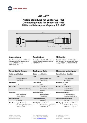 AC - 437 Anschlussleitung für Sensor AS - Brüel & Kjaer Vibro