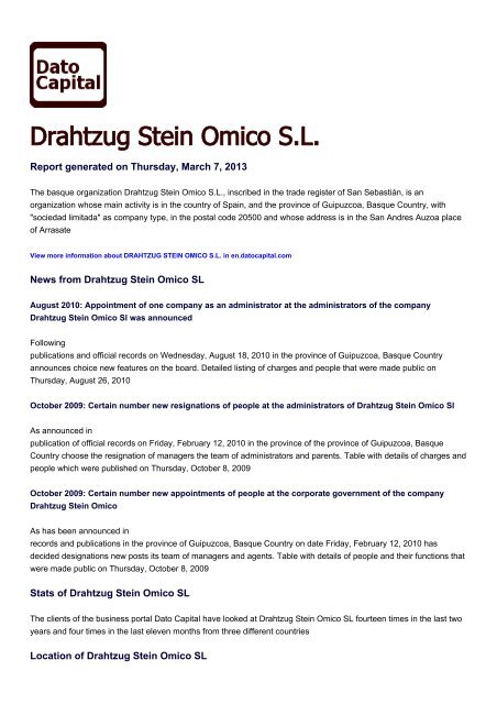 Drahtzug Stein Omico SL, Spain - Companies - Dato Capital