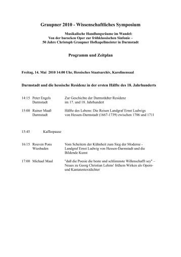 Symposium I, II, III - Christoph-Graupner-Gesellschaft