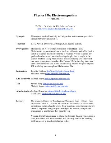 Physics 15b: Electromagnetism - Jenny Hoffman Lab