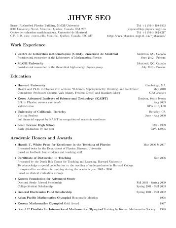 My CV - McGill Physics - McGill University