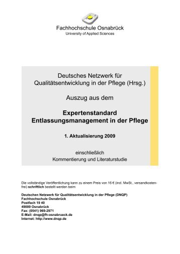 Expertenstandard Entlassungsmanagement in der Pflege