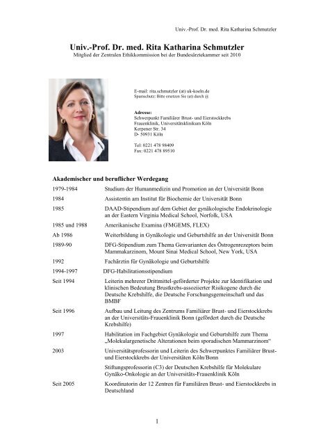 Prof. Dr. med. Rita Katharina Schmutzler - Zentrale Ethikkommission