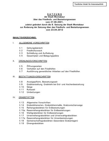 Friedhofssatzung - Montabaur.pdf - Stadt Montabaur