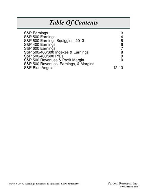 Earnings, Revenues, & Valuation: S&P 500/400/600