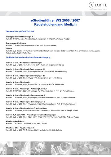 eStudienführer WS 2006 / 2007 Regelstudiengang Medizin