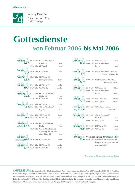 Titelthema: S.9 Außerdem: S.11 S.14 S.25 - Stiftung Eben-Ezer