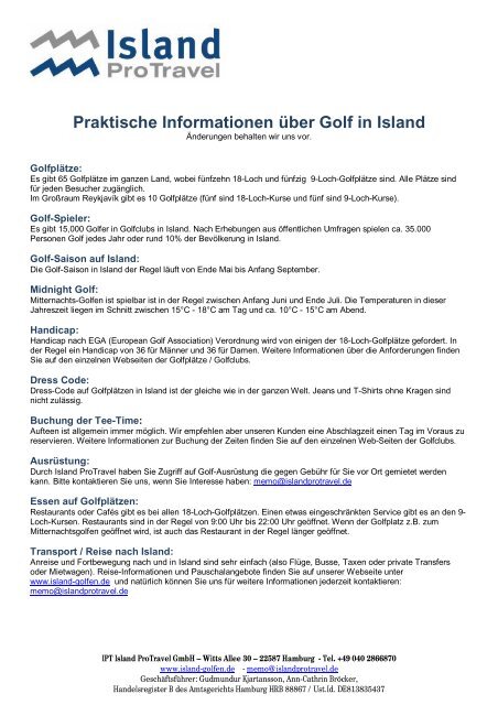 Praktische Informationen über Golf in Island