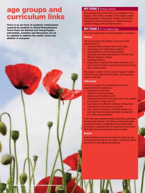 Remembrance Travel tours for schools and young people