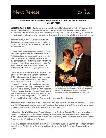 marilyn carlson nelson awarded british travel industry hall of fame