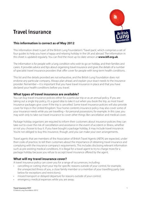 Travel insurance - British Lung Foundation