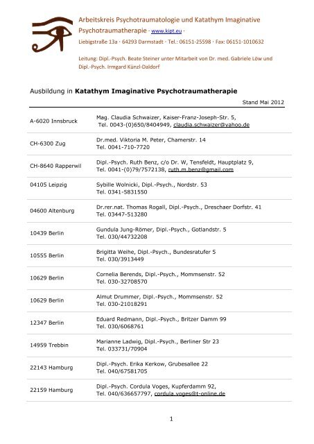 Therapeutenliste 2012 - Arbeitskreis Psychotraumatologie und ...