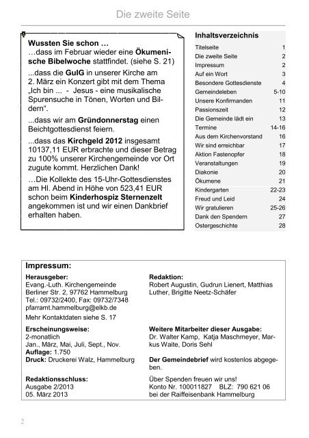 Aktueller Gemeindebrief als PDF - Evangelisch in Hammelburg