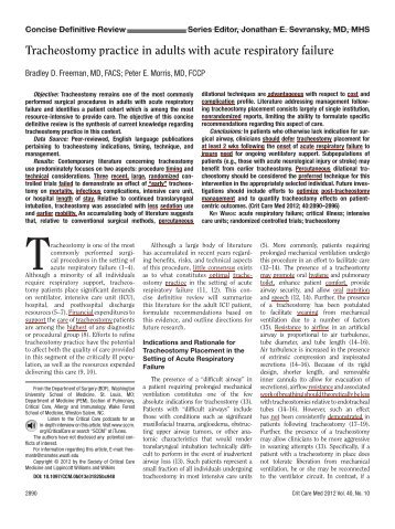 Tracheostomy practice in adults with acute ... - Medic's Corner