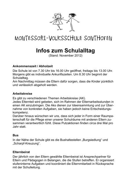 Strukturplan Montessori Schule Passau Montessori Volksschule