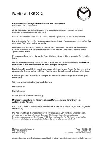 Rundbrief 16.05.2012 - Montessorischule Hohenbrunn