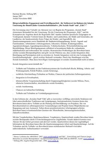 Hartmut Brocke, Stiftung SPI Januar 2007 Artikel Newsletter BBE ...