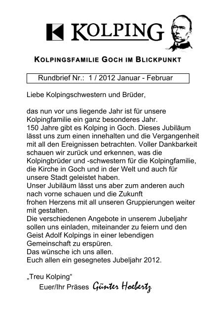 Rundbrief lfd. Januar - Februar 2012 - Kolpingsfamilie Goch