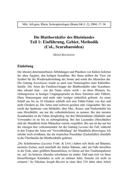 Teil 1: Einführung, Gebiet, Methodik - Koleopterologie.de