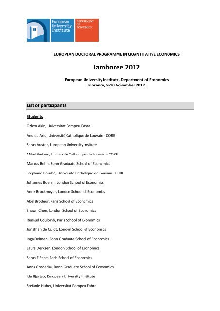 List of Participants - European University Institute