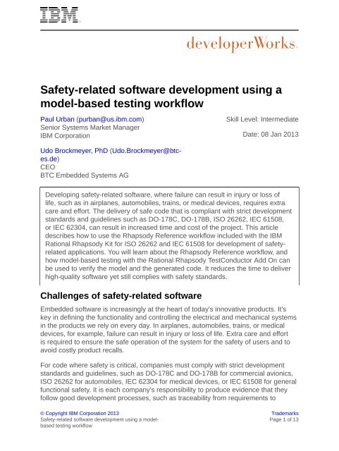 Safety-related software development using a model-based ... - IBM