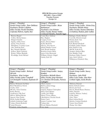 SPM 100 Discussion Groups 2011-2012 - Class of 2015 Tuesday ...