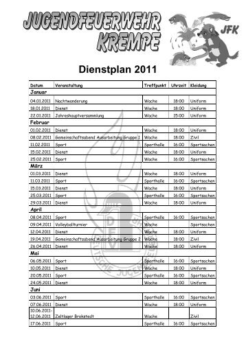 Dienstplan 2011 JF - Jugendfeuerwehr Krempe