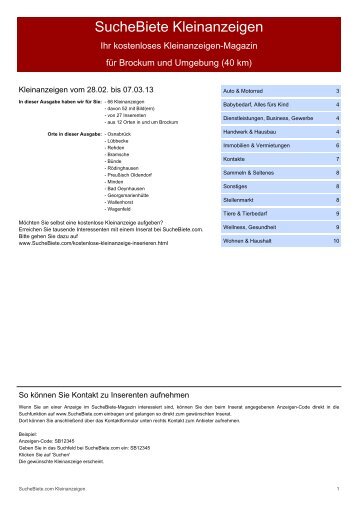 SucheBiete Kleinanzeigen-Magazin Brockum - Kostenlose ...