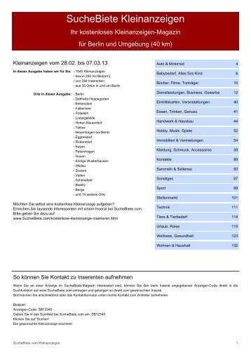 SucheBiete Kleinanzeigen-Magazin Berlin - Kostenlose ...