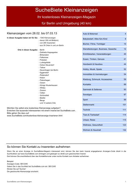 SucheBiete Kleinanzeigen-Magazin Berlin - Kostenlose