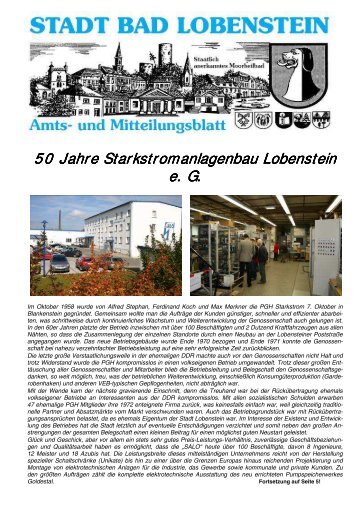 50 Jahre 50 Jahre Starkstromanlagenbau Lobe ... - Bad Lobenstein