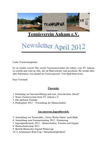 Vereinsnewsletter April 2012 - Tennisverein Ankum e.V.