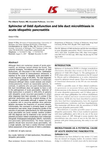 Sphincter of Oddi dysfunction and bile duct microlithiasis in acute ...