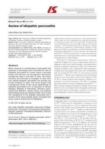 Review of idiopathic pancreatitis - World Journal of Gastroenterology