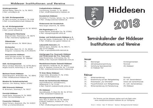 Terminkalender der Hiddeser - Werbegemeinschaft Hiddesen e.V.